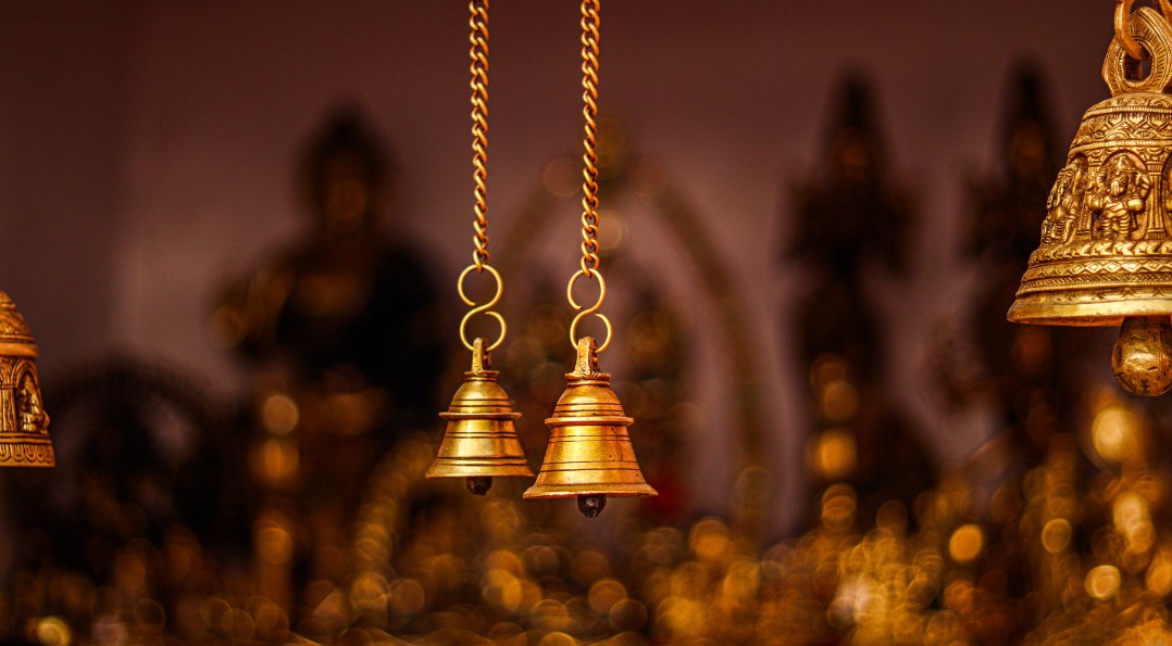 hanging brass temple bells