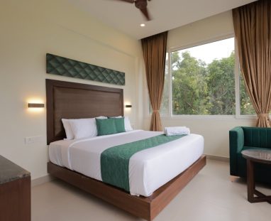 hotel bedroom with seating